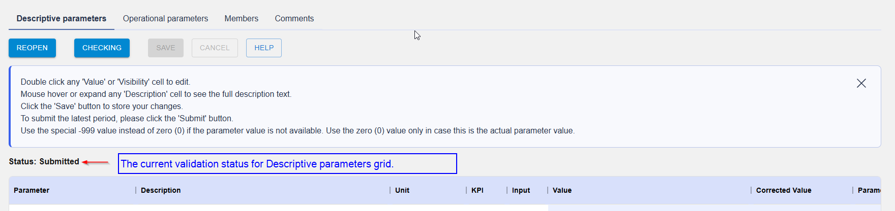 Descriptive validation status