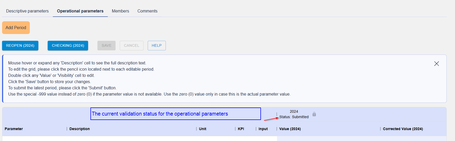 Operational validation status