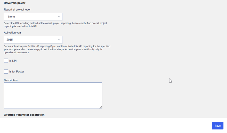 Parameters settings form