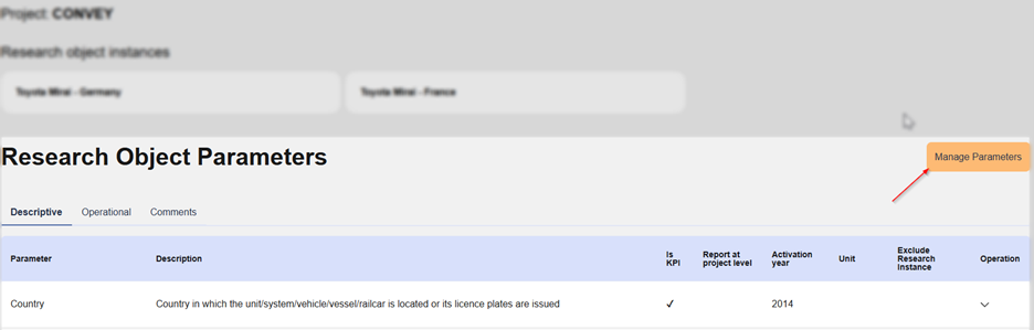Manage parameters action